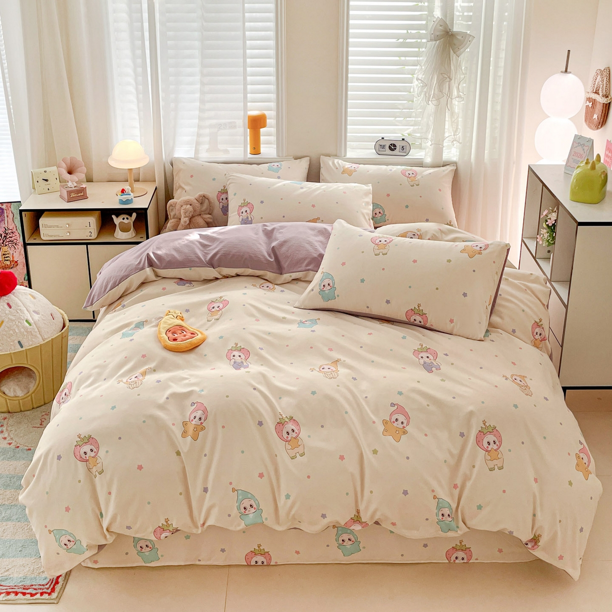 91家纺网 家纺一手货源 找家纺 纽缦家纺 2026新款A类105g仿棉四件套古法水洗棉四件套 星星