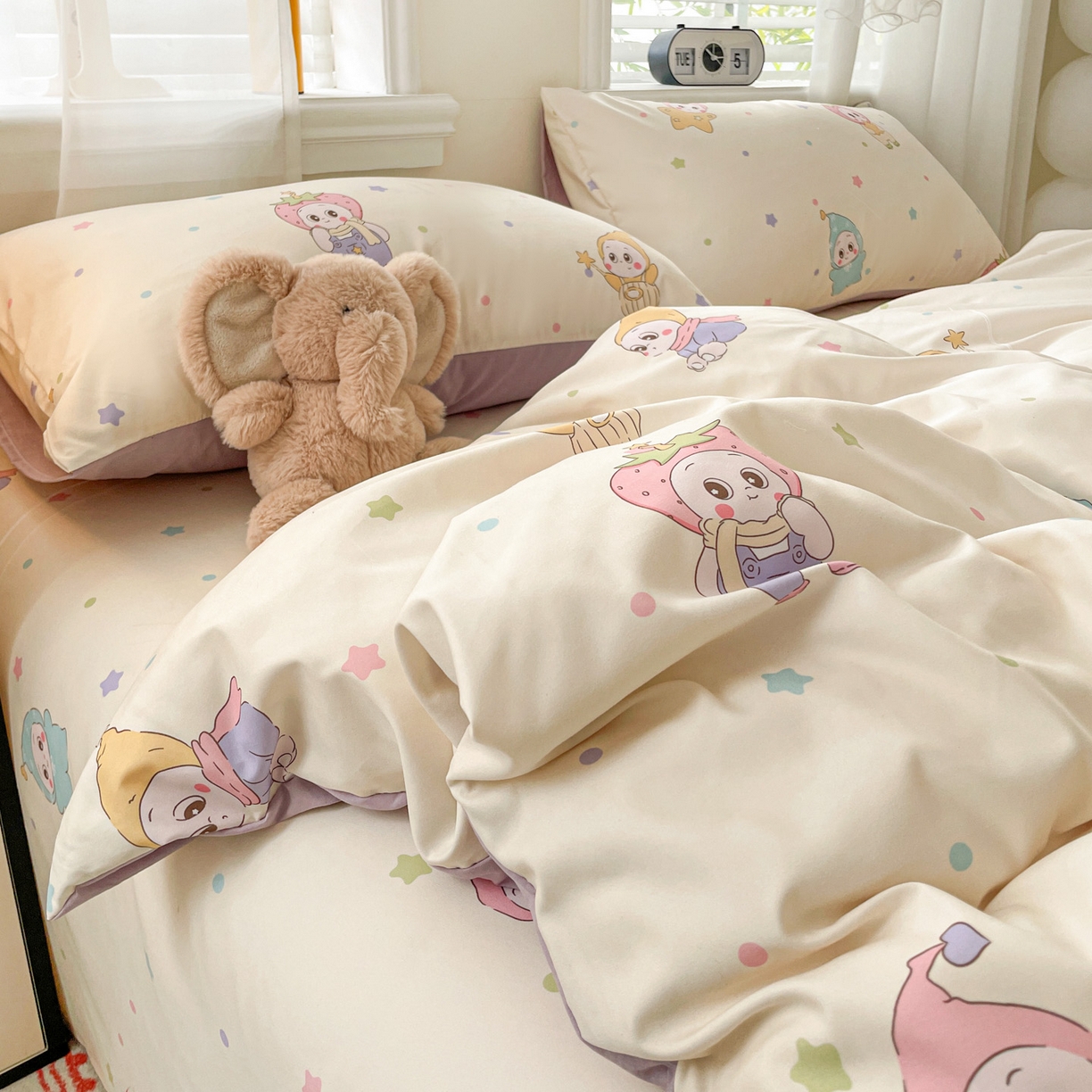 91家纺网 家纺一手货源 找家纺 纽缦家纺 2026新款A类105g仿棉四件套古法水洗棉四件套 星星