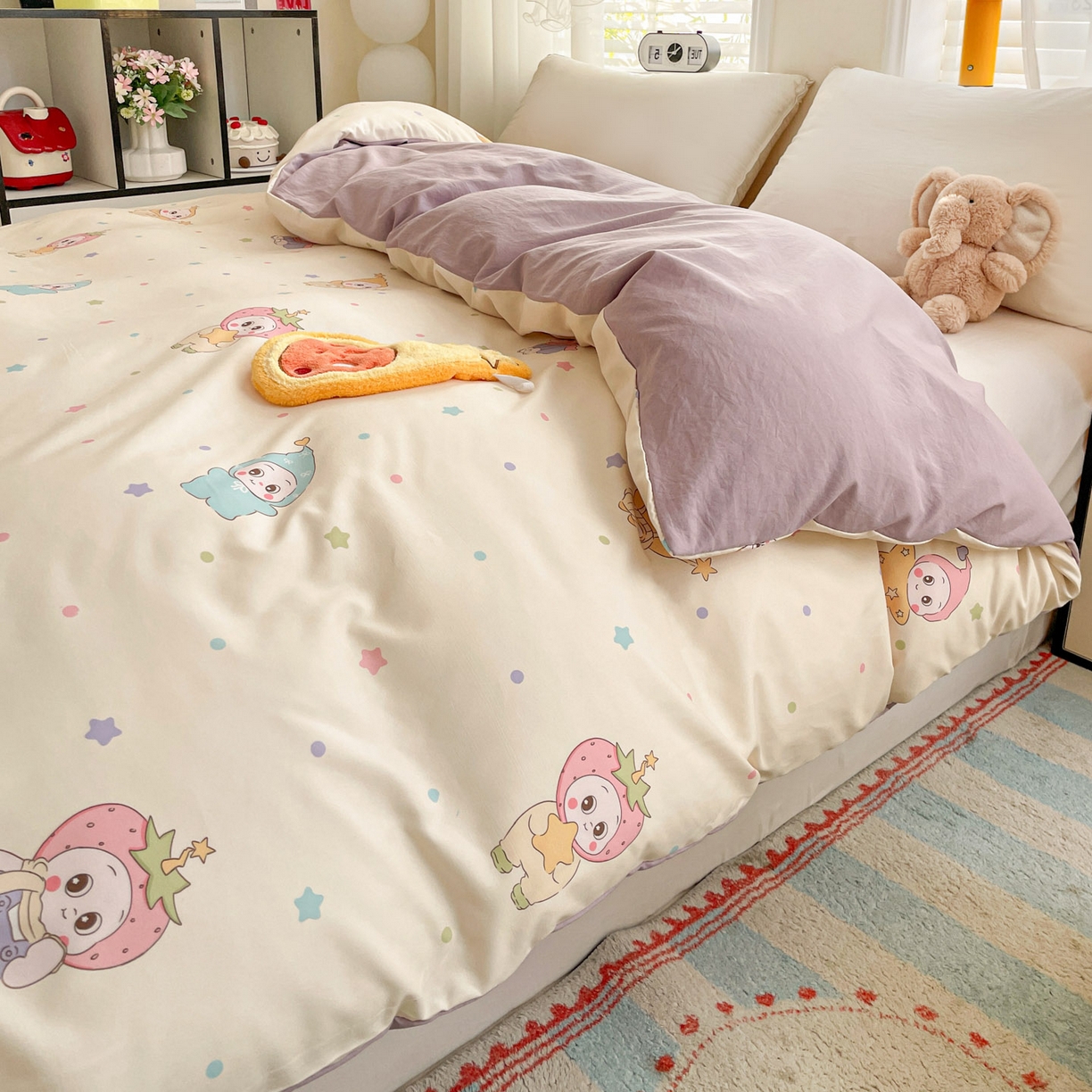 91家纺网 家纺一手货源 找家纺 纽缦家纺 2026新款A类105g仿棉四件套古法水洗棉四件套 星星