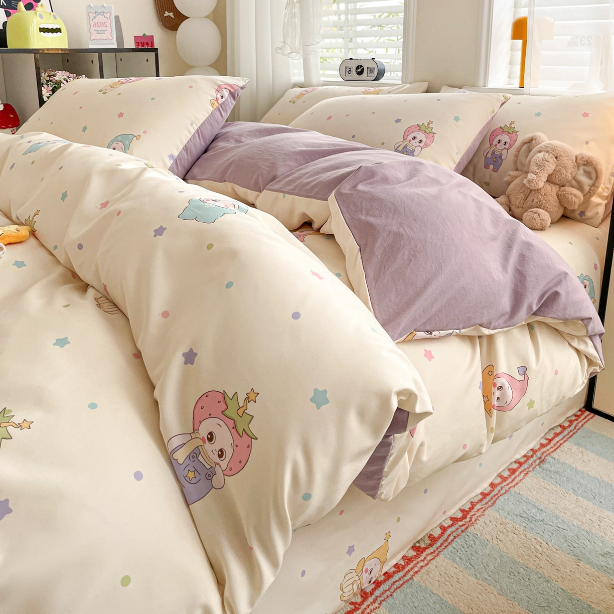 91家纺网 家纺一手货源 找家纺 纽缦家纺 2026新款A类105g仿棉四件套古法水洗棉四件套 星星