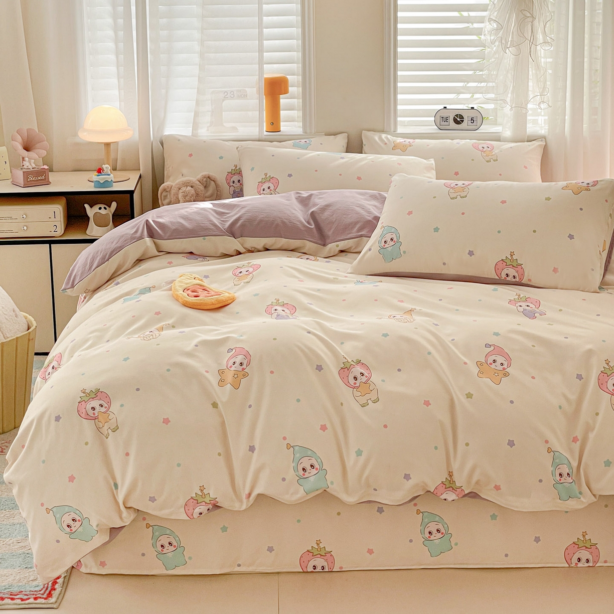 91家纺网 家纺一手货源 找家纺 纽缦家纺 2026新款A类105g仿棉四件套古法水洗棉四件套 星星