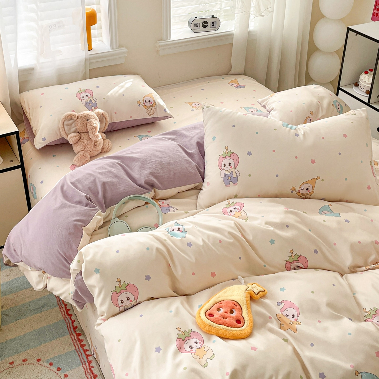 91家纺网 家纺一手货源 找家纺 纽缦家纺 2026新款A类105g仿棉四件套古法水洗棉四件套 星星