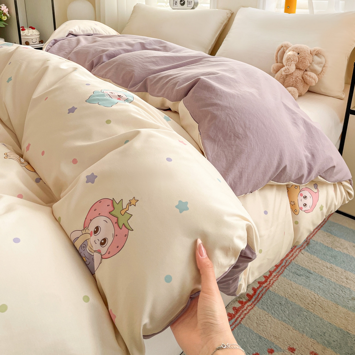 91家纺网 家纺一手货源 找家纺 纽缦家纺 2026新款A类105g仿棉四件套古法水洗棉四件套 星星