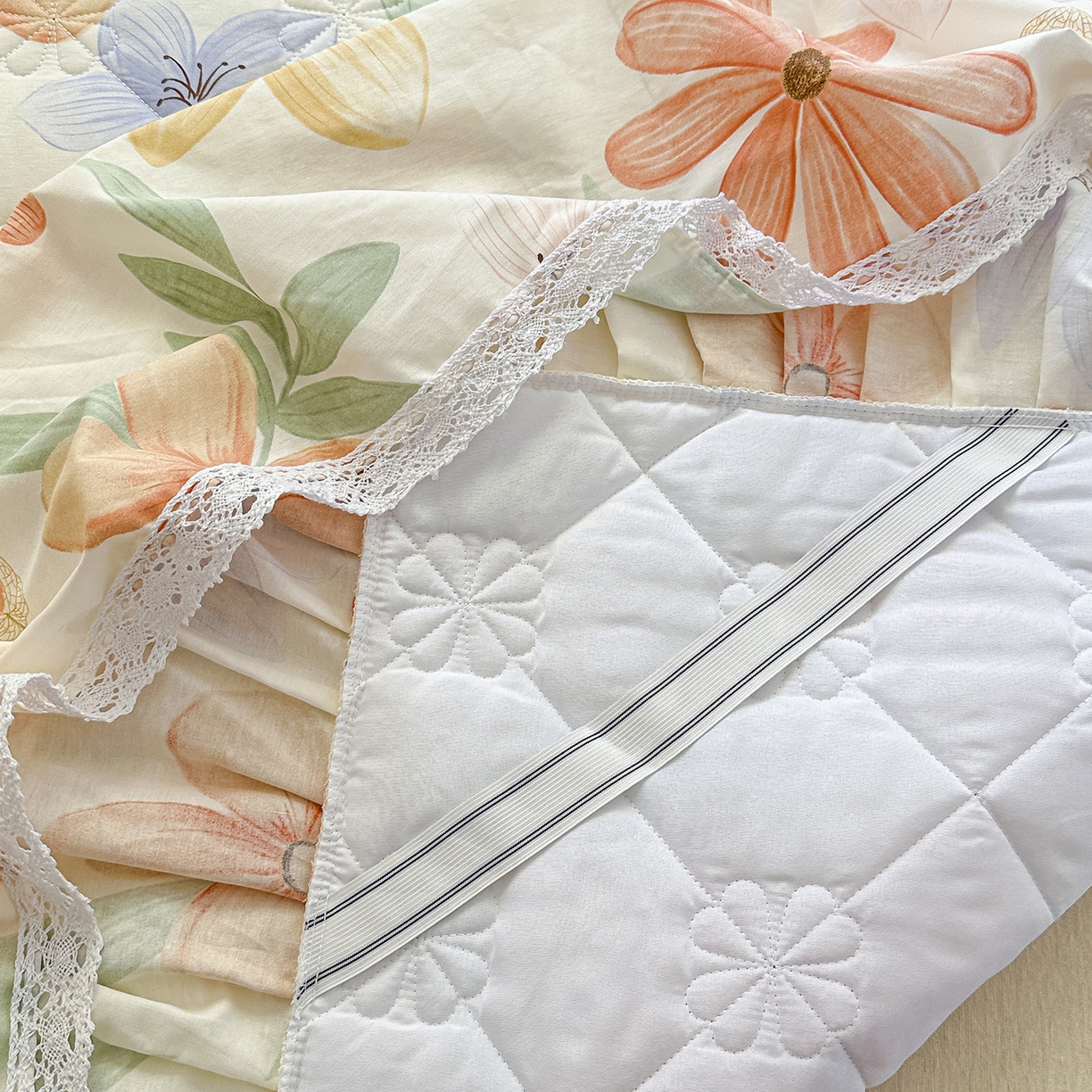 91家纺网 家纺一手货源 找家纺 忘忧草 2026春夏新款全棉纯棉夹棉印花床裙床裙单件 云裳花谷