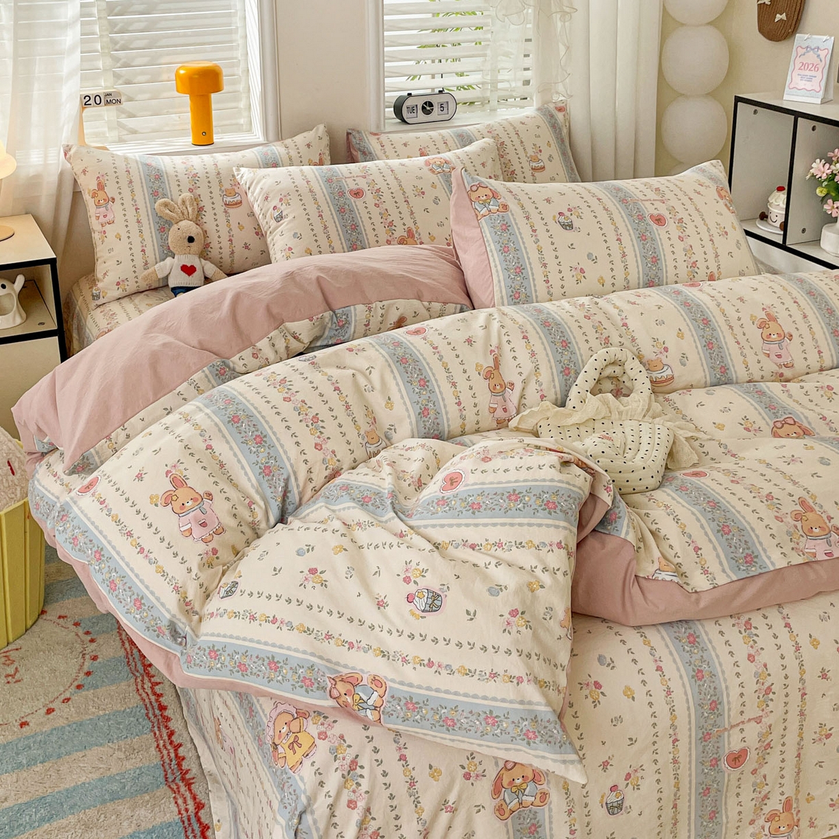 91家纺网 家纺一手货源 找家纺 纽缦家纺 2026新款A类105g仿棉四件套古法水洗棉四件套 幸运狗