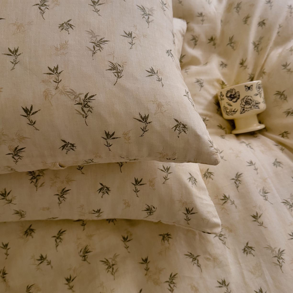 91家纺网 家纺一手货源 找家纺 DoDo 兜兜 2026新款全棉纯棉复古双层纱单品枕套系列（可定做尺寸） 青竹漫-米