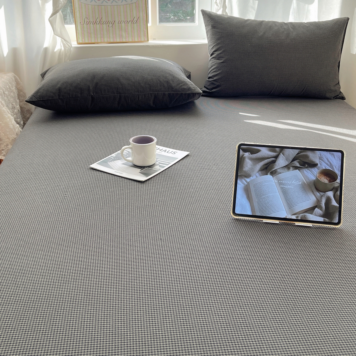 91家纺网 家纺一手货源 找家纺 六巷胡同 2026新款A类全棉纯棉水洗棉色织格子单品床单 床单单件 觅影-黑格