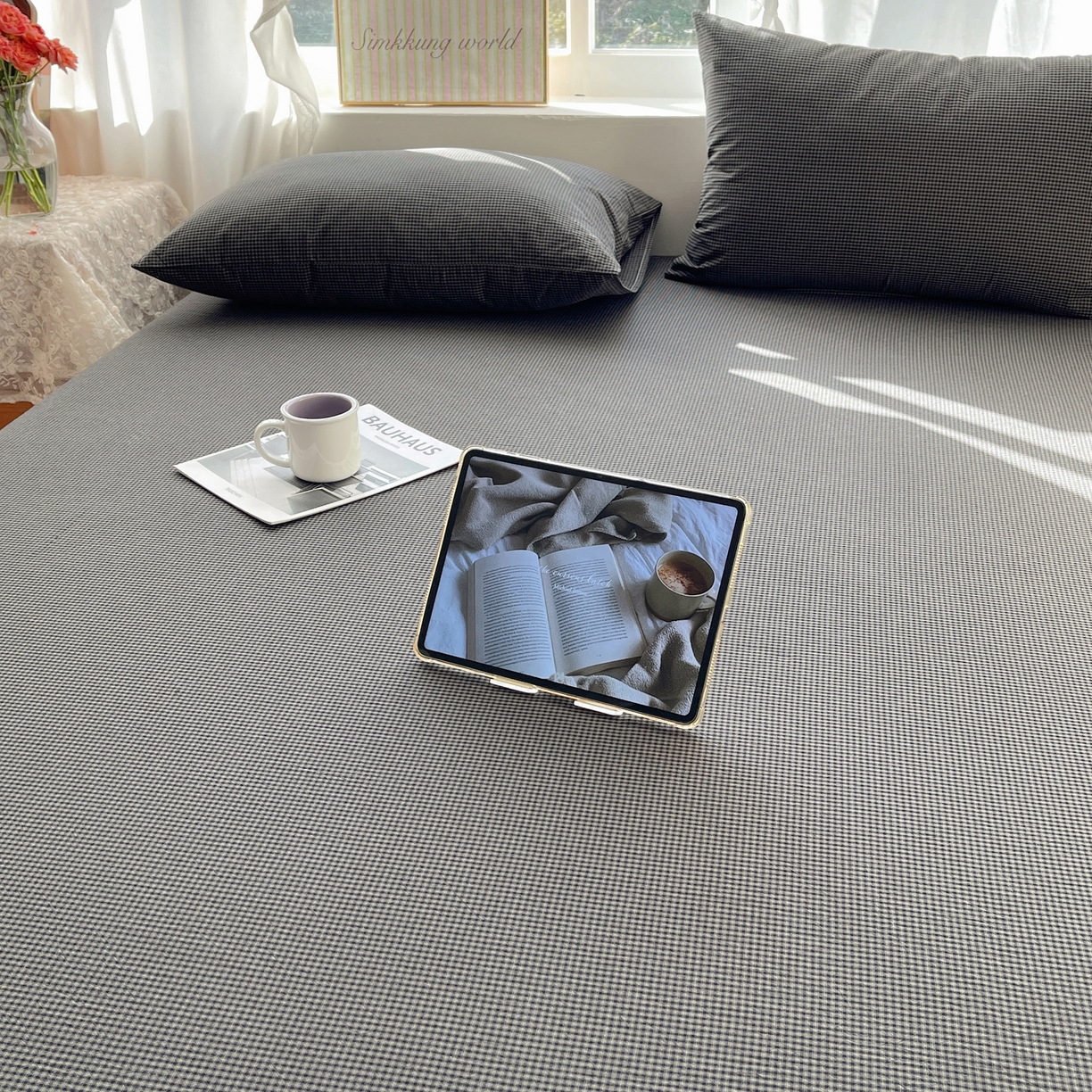 91家纺网 家纺一手货源 找家纺 六巷胡同 2026新款A类全棉纯棉水洗棉色织格子单品床单 床单单件 觅影-黑格