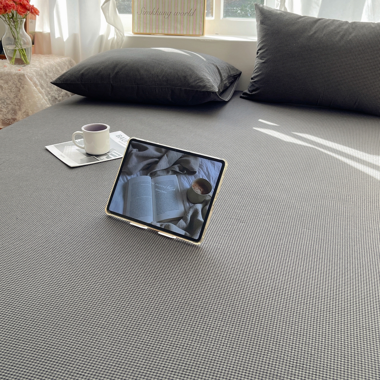 91家纺网 家纺一手货源 找家纺 六巷胡同 2026新款A类全棉纯棉水洗棉色织格子单品床单 床单单件 觅影-黑格