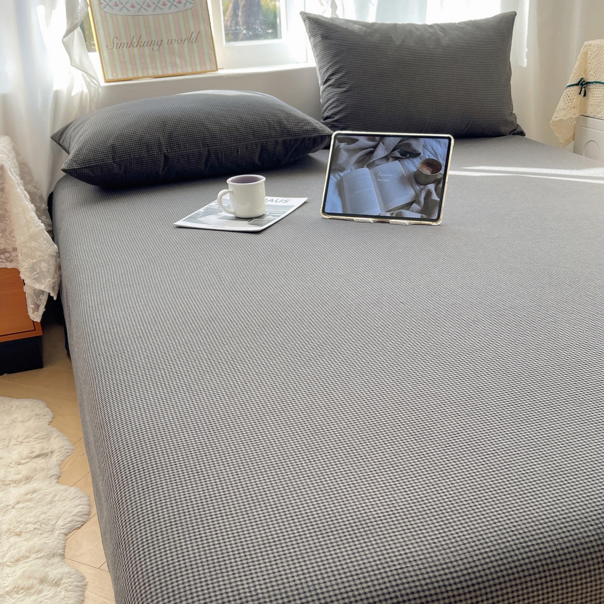 91家纺网 家纺一手货源 找家纺 六巷胡同 2026新款A类全棉纯棉水洗棉色织格子单品床单 床单单件 觅影-黑格