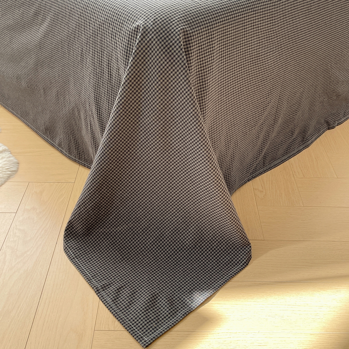 91家纺网 家纺一手货源 找家纺 六巷胡同 2026新款A类全棉纯棉水洗棉色织格子单品床单 床单单件 觅影-黑格