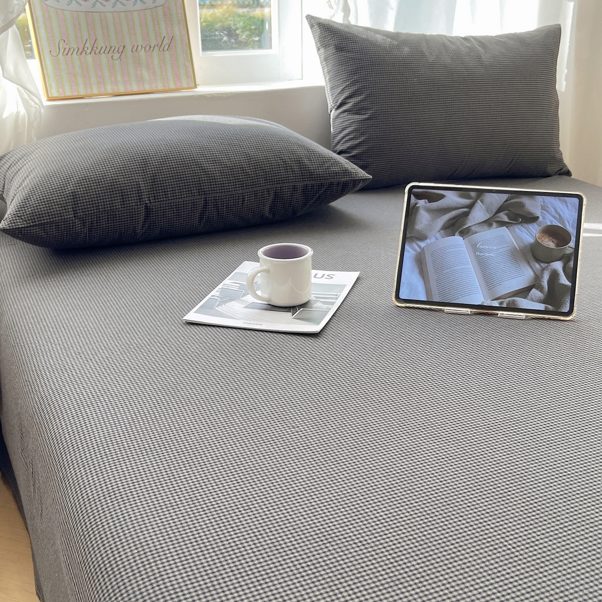 91家纺网 家纺一手货源 找家纺 六巷胡同 2026新款A类全棉纯棉水洗棉色织格子单品床单 床单单件 觅影-黑格