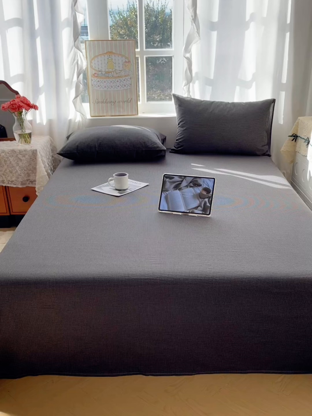 91家纺网 家纺一手货源 找家纺 六巷胡同 2026新款A类全棉纯棉水洗棉色织格子单品床单 床单单件 觅影-黑格