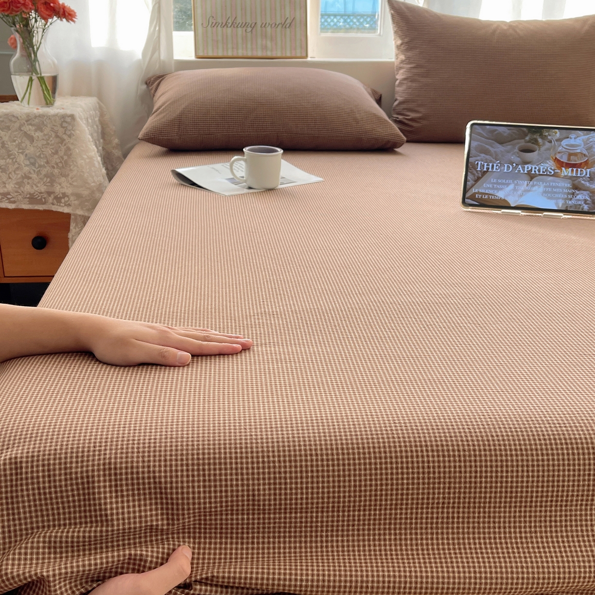 91家纺网 家纺一手货源 找家纺 六巷胡同 2026新款A类全棉纯棉水洗棉色织格子单品床单 床单单件 觅影-咖格