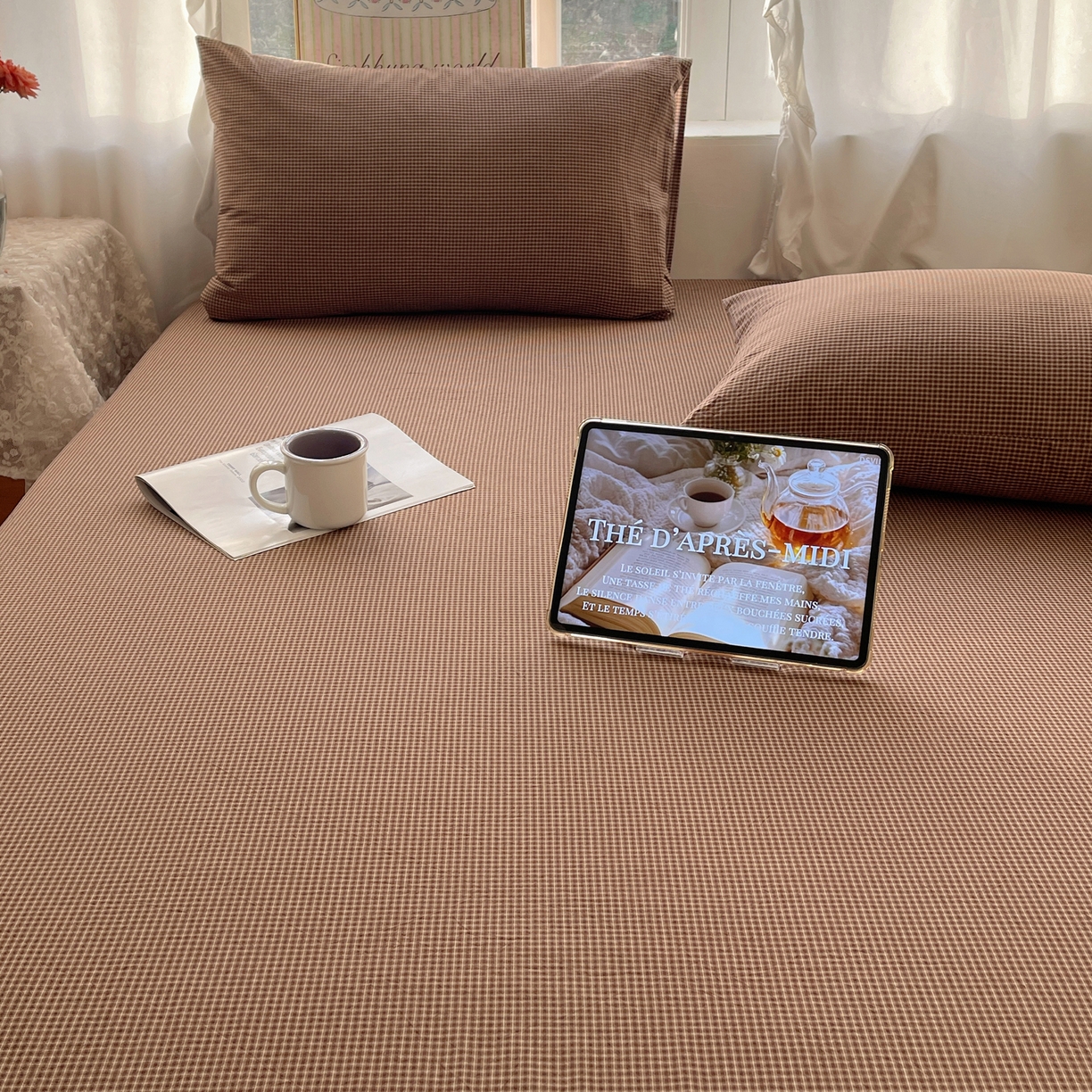 91家纺网 家纺一手货源 找家纺 六巷胡同 2026新款A类全棉纯棉水洗棉色织格子单品床单 床单单件 觅影-咖格