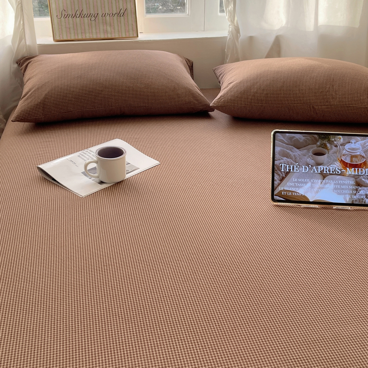 91家纺网 家纺一手货源 找家纺 六巷胡同 2026新款A类全棉纯棉水洗棉色织格子单品床单 床单单件 觅影-咖格