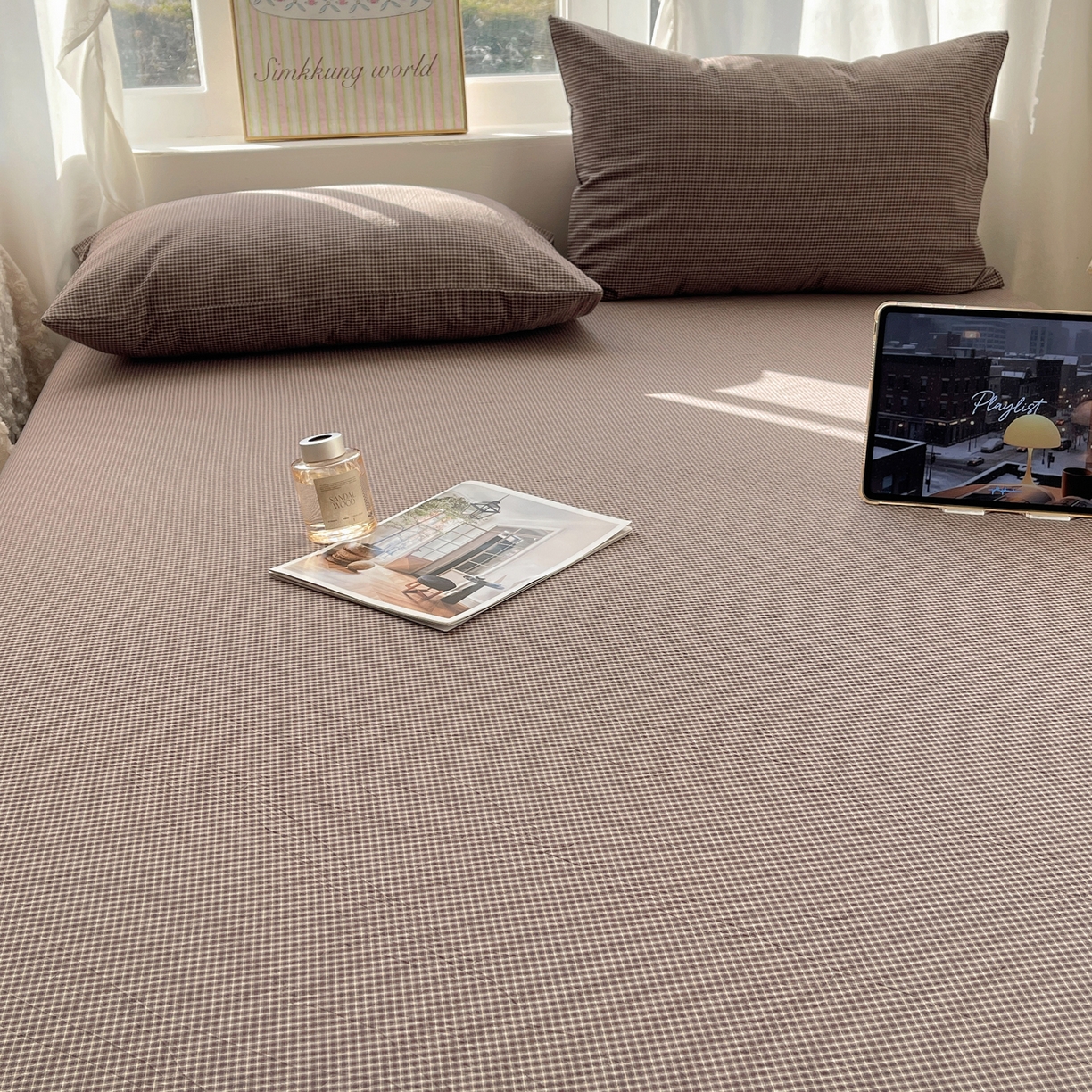 91家纺网 家纺一手货源 找家纺 六巷胡同 2026新款A类全棉纯棉水洗棉色织格子单品床单 床单单件 觅影-棕格
