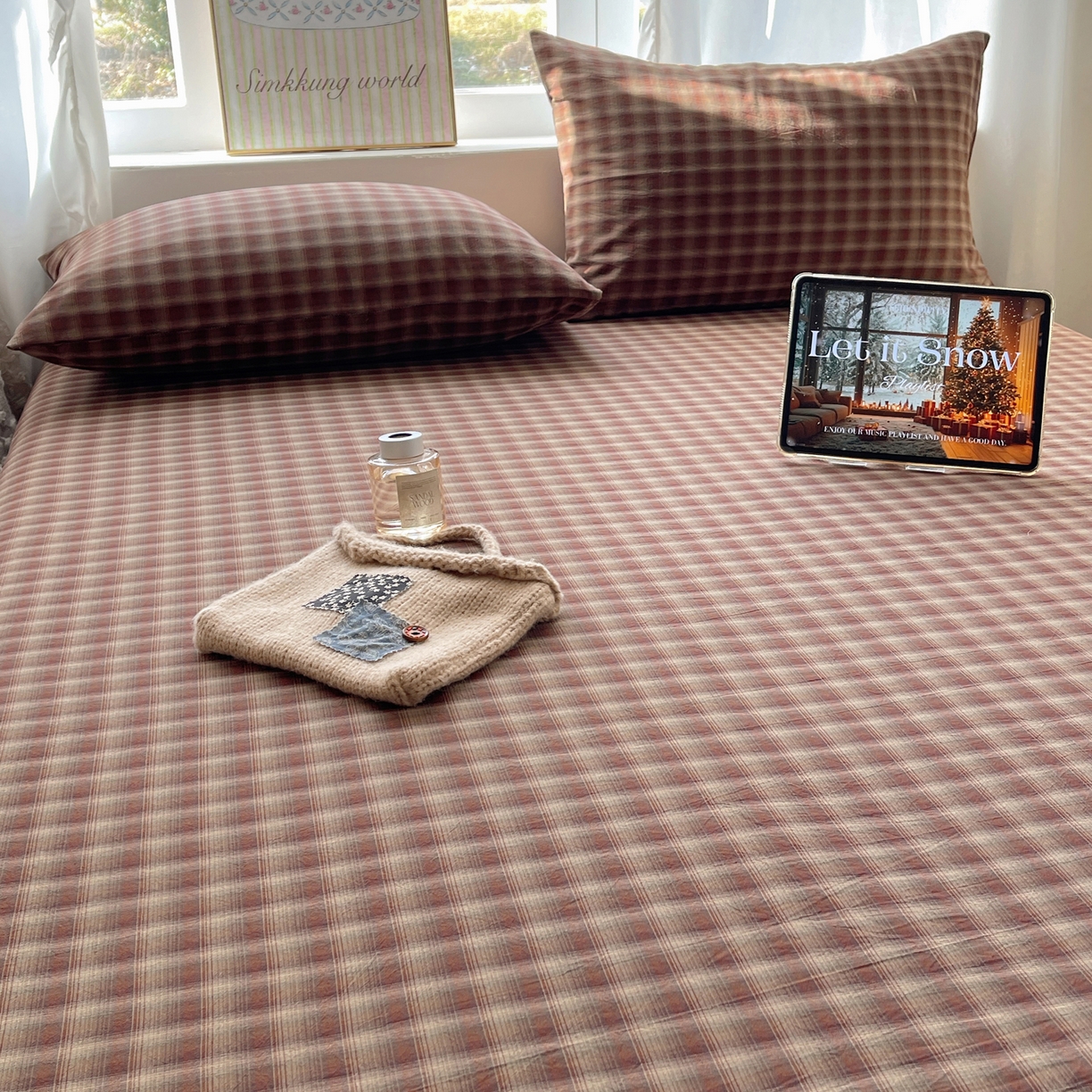 91家纺网 家纺一手货源 找家纺 六巷胡同 2026新款A类全棉纯棉水洗棉色织格子单品床单 床单单件 巷往-红格