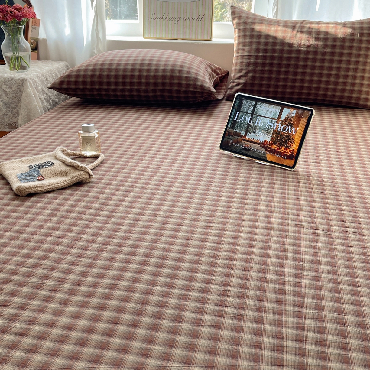 91家纺网 家纺一手货源 找家纺 六巷胡同 2026新款A类全棉纯棉水洗棉色织格子单品床单 床单单件 巷往-红格