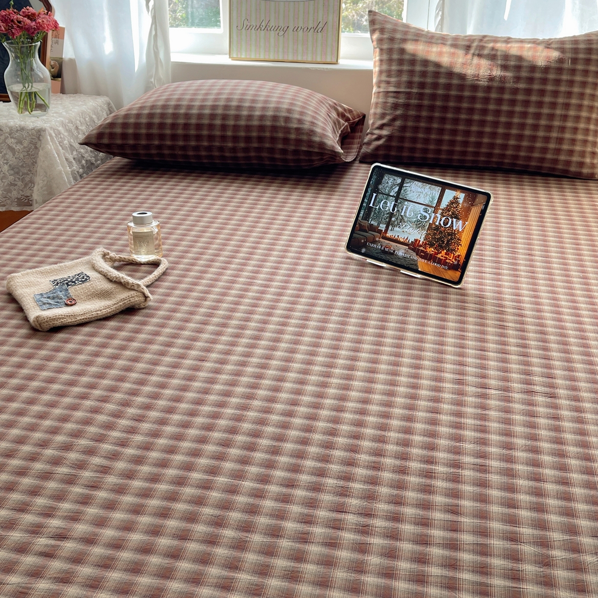 91家纺网 家纺一手货源 找家纺 六巷胡同 2026新款A类全棉纯棉水洗棉色织格子单品床单 床单单件 巷往-红格
