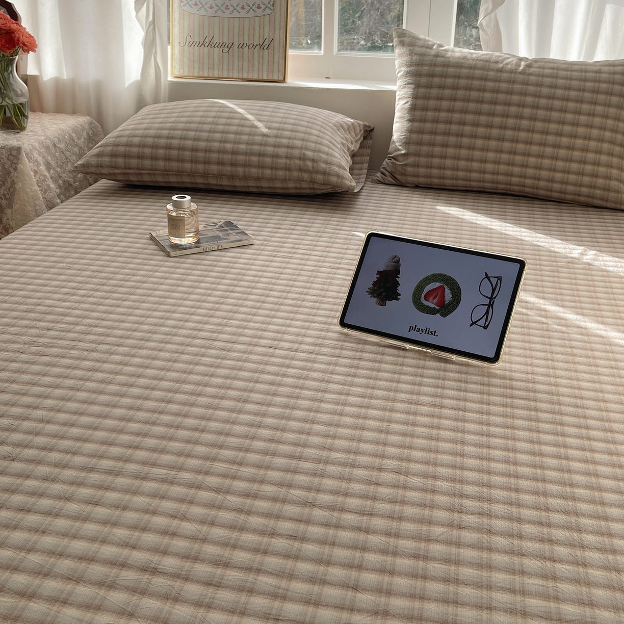 91家纺网 家纺一手货源 找家纺 六巷胡同 2026新款A类全棉纯棉水洗棉色织格子单品床单 床单单件 巷往-灰格