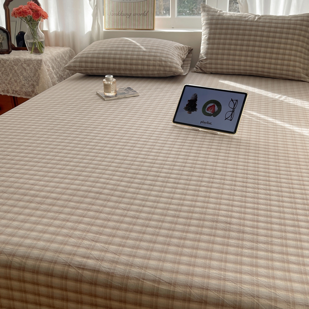 91家纺网 家纺一手货源 找家纺 六巷胡同 2026新款A类全棉纯棉水洗棉色织格子单品床单 床单单件 巷往-灰格