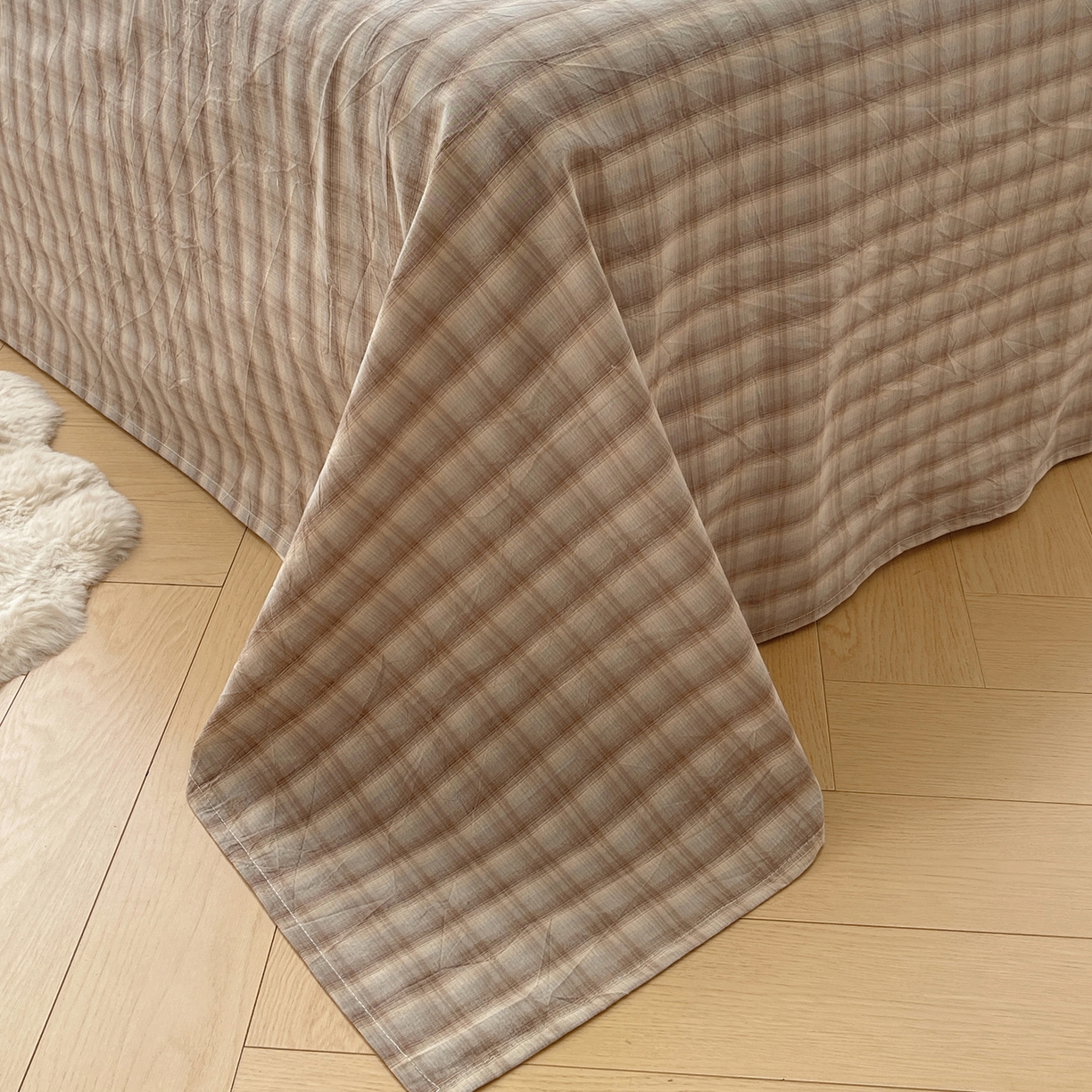 91家纺网 家纺一手货源 找家纺 六巷胡同 2026新款A类全棉纯棉水洗棉色织格子单品床单 床单单件 巷往-灰格