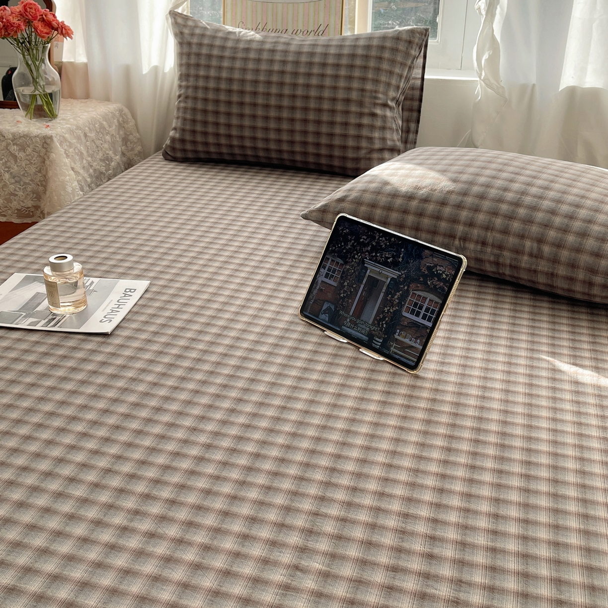 91家纺网 家纺一手货源 找家纺 六巷胡同 2026新款A类全棉纯棉水洗棉色织格子单品床单 床单单件 巷往-蓝格