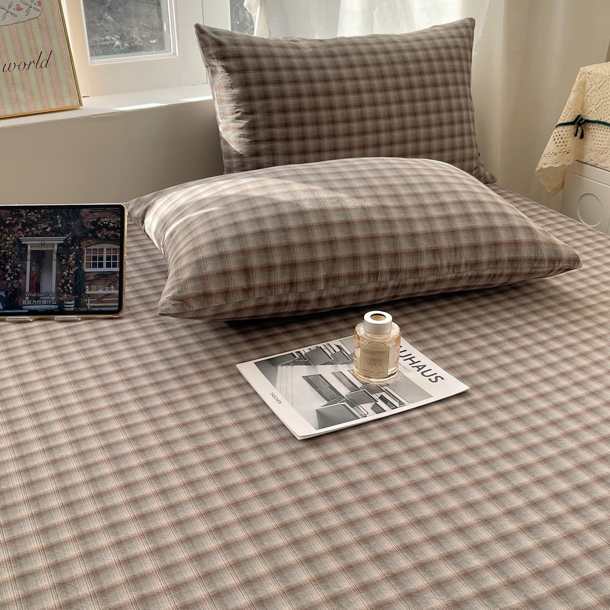 91家纺网 家纺一手货源 找家纺 六巷胡同 2026新款A类全棉纯棉水洗棉色织格子单品床单 床单单件 巷往-蓝格