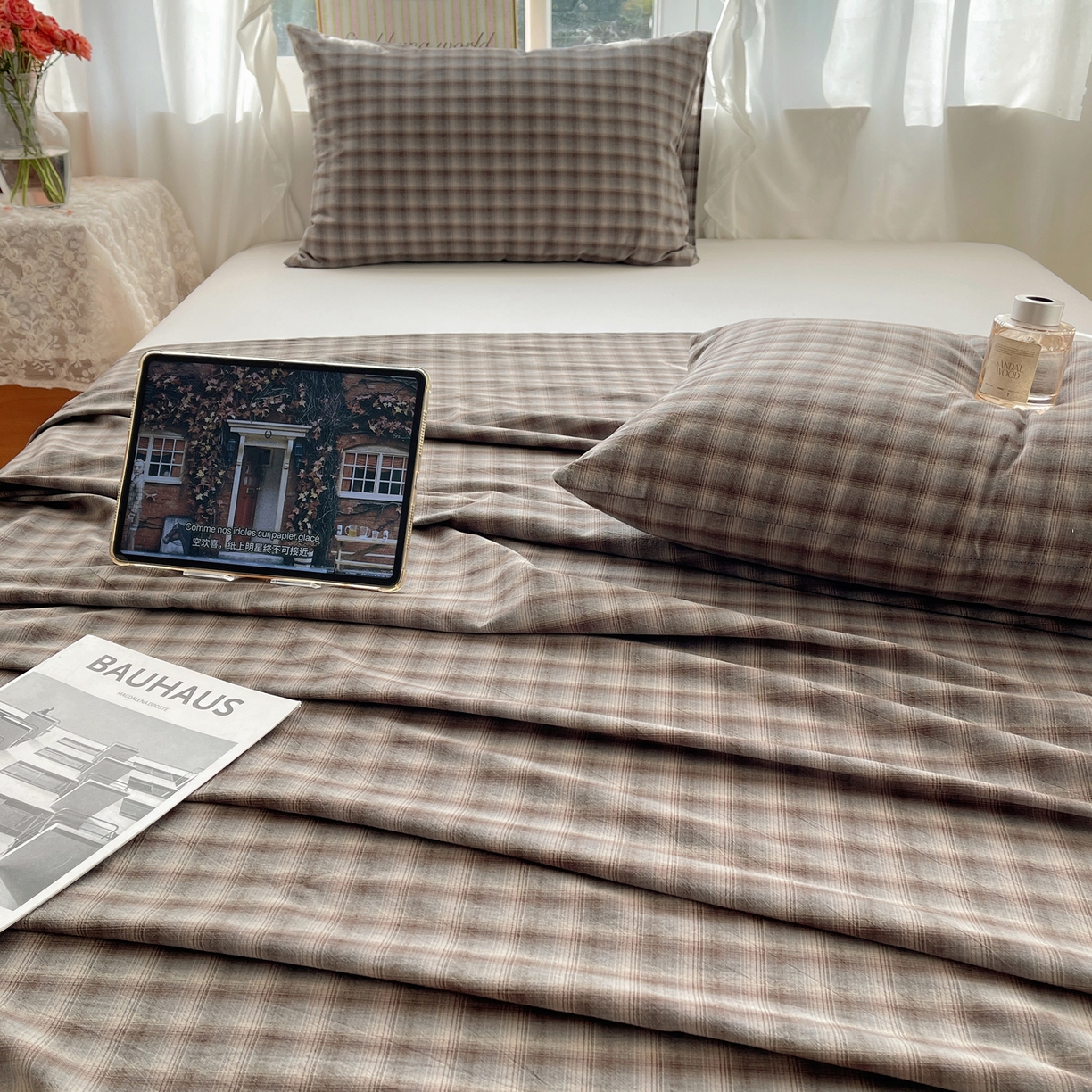 91家纺网 家纺一手货源 找家纺 六巷胡同 2026新款A类全棉纯棉水洗棉色织格子单品床单 床单单件 巷往-蓝格