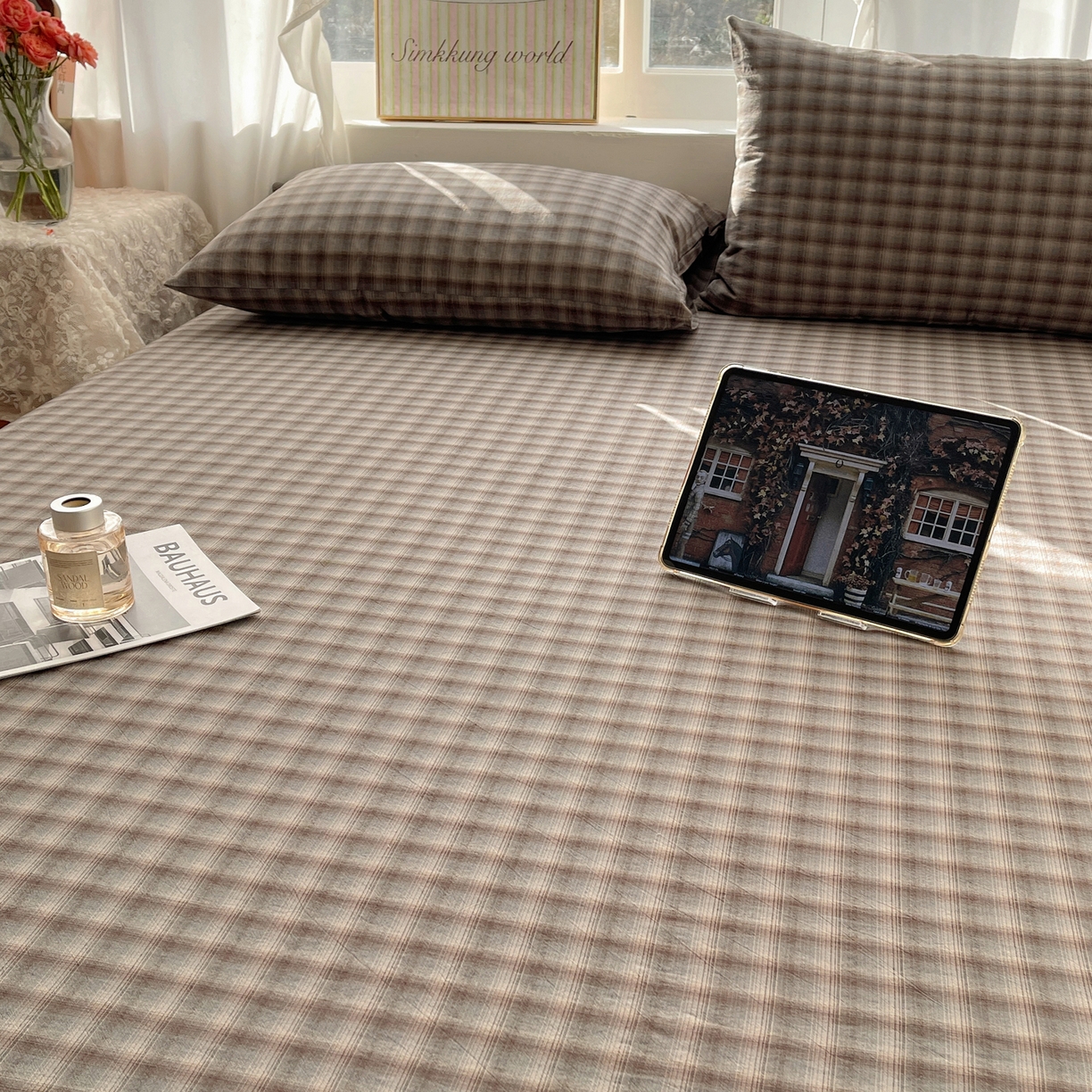 91家纺网 家纺一手货源 找家纺 六巷胡同 2026新款A类全棉纯棉水洗棉色织格子单品床单 床单单件 巷往-蓝格