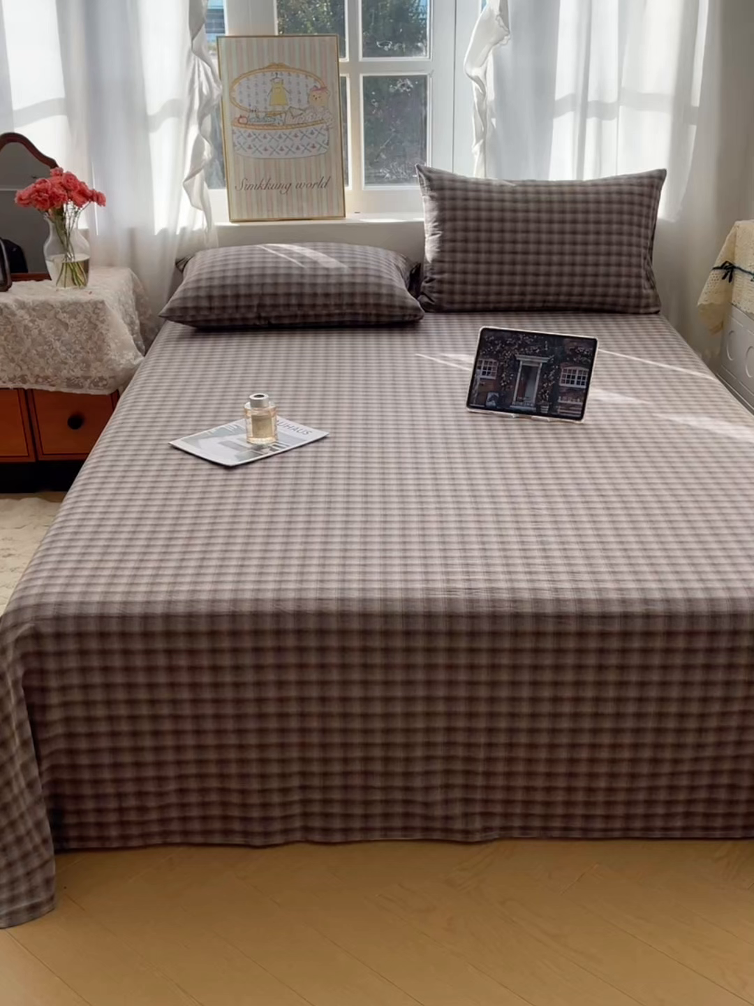 91家纺网 家纺一手货源 找家纺 六巷胡同 2026新款A类全棉纯棉水洗棉色织格子单品床单 床单单件 巷往-蓝格