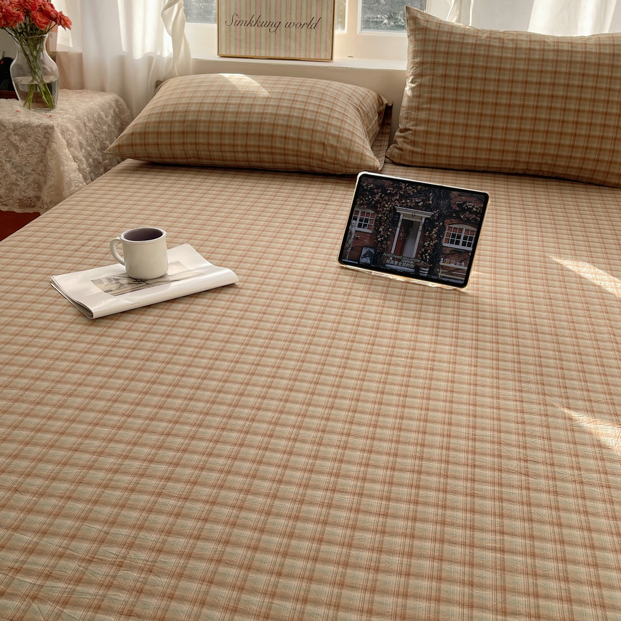 91家纺网 家纺一手货源 找家纺 六巷胡同 2026新款A类全棉纯棉水洗棉色织格子单品床单 床单单件 巷往-绿格