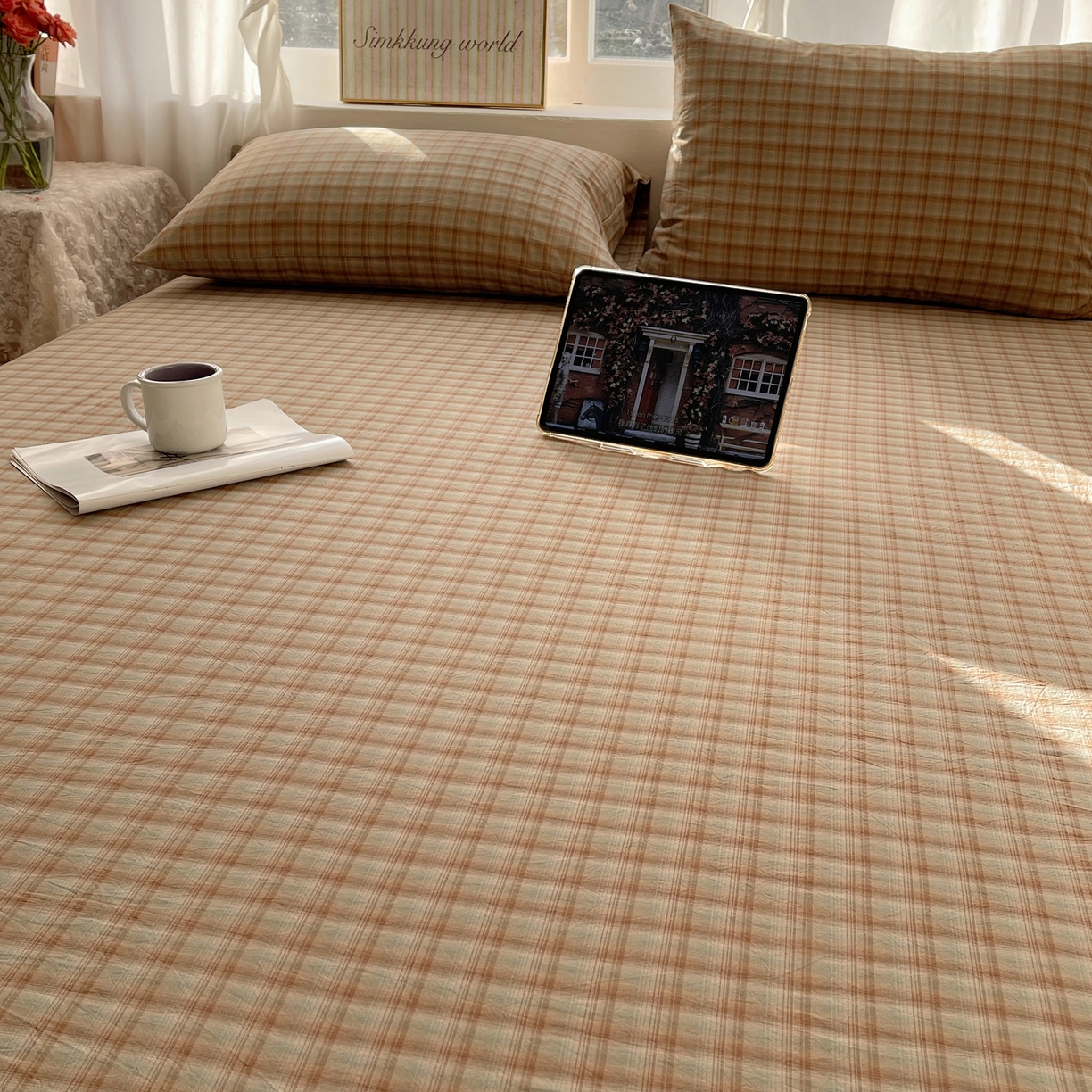 91家纺网 家纺一手货源 找家纺 六巷胡同 2026新款A类全棉纯棉水洗棉色织格子单品床单 床单单件 巷往-绿格