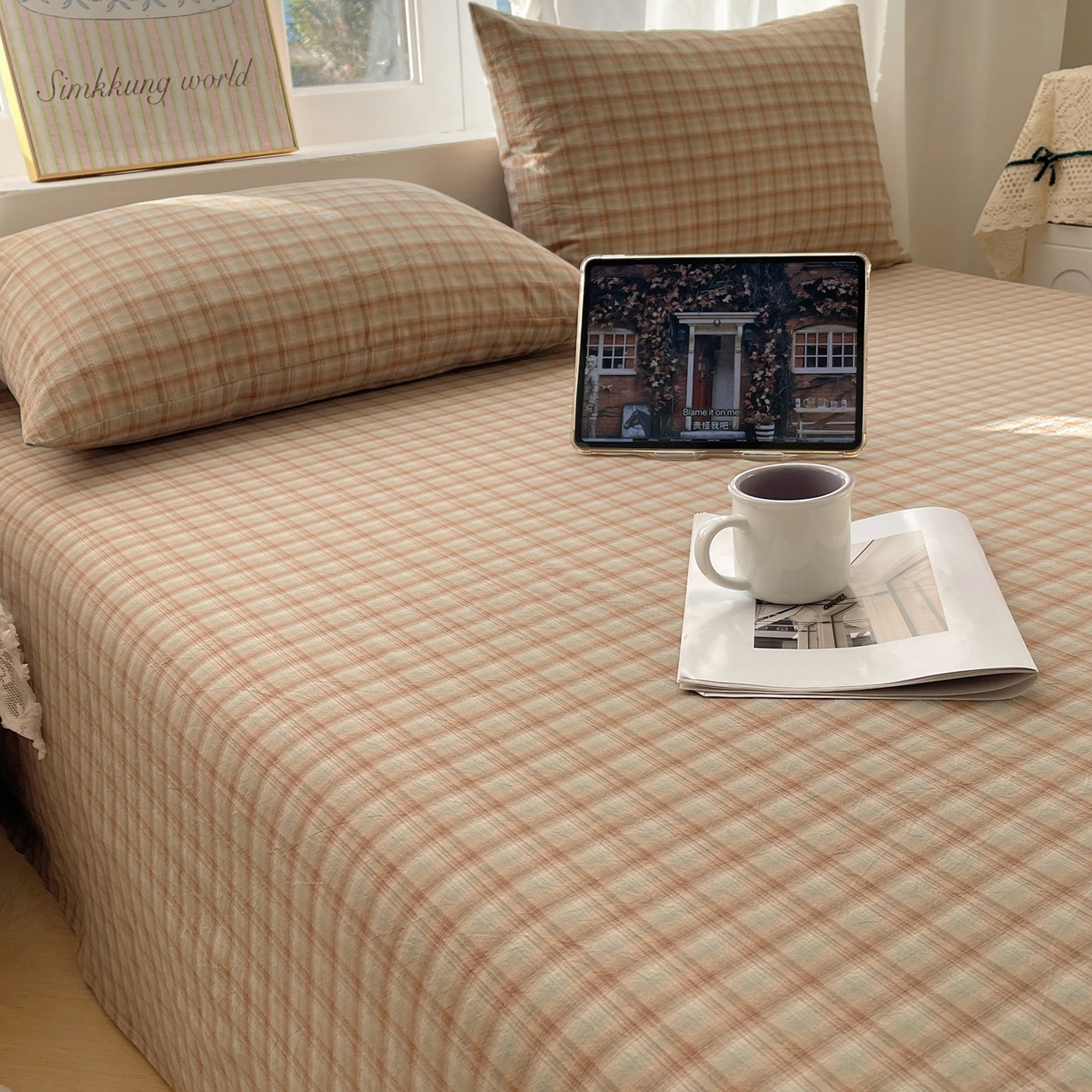 91家纺网 家纺一手货源 找家纺 六巷胡同 2026新款A类全棉纯棉水洗棉色织格子单品床单 床单单件 巷往-绿格