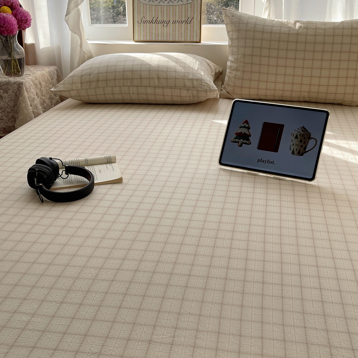 91家纺网 家纺一手货源 找家纺 六巷胡同 2026新款A类全棉纯棉水洗棉色织格子单品床单 床单单件 悦野-白格