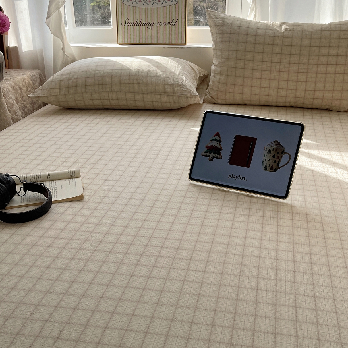 91家纺网 家纺一手货源 找家纺 六巷胡同 2026新款A类全棉纯棉水洗棉色织格子单品床单 床单单件 悦野-白格