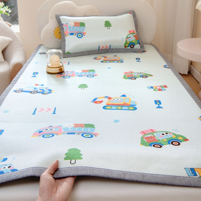 91家纺网 家纺一手货源 找家纺 鱼宝2026新款儿童冰藤席冰丝凉席软席 超级警车