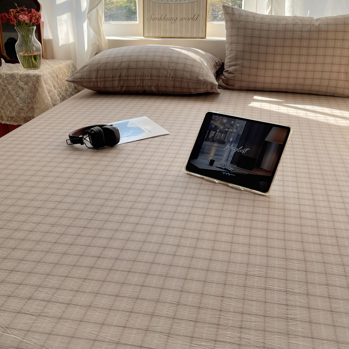 91家纺网 家纺一手货源 找家纺 六巷胡同 2026新款A类全棉纯棉水洗棉色织格子单品床单 床单单件 悦野-灰格