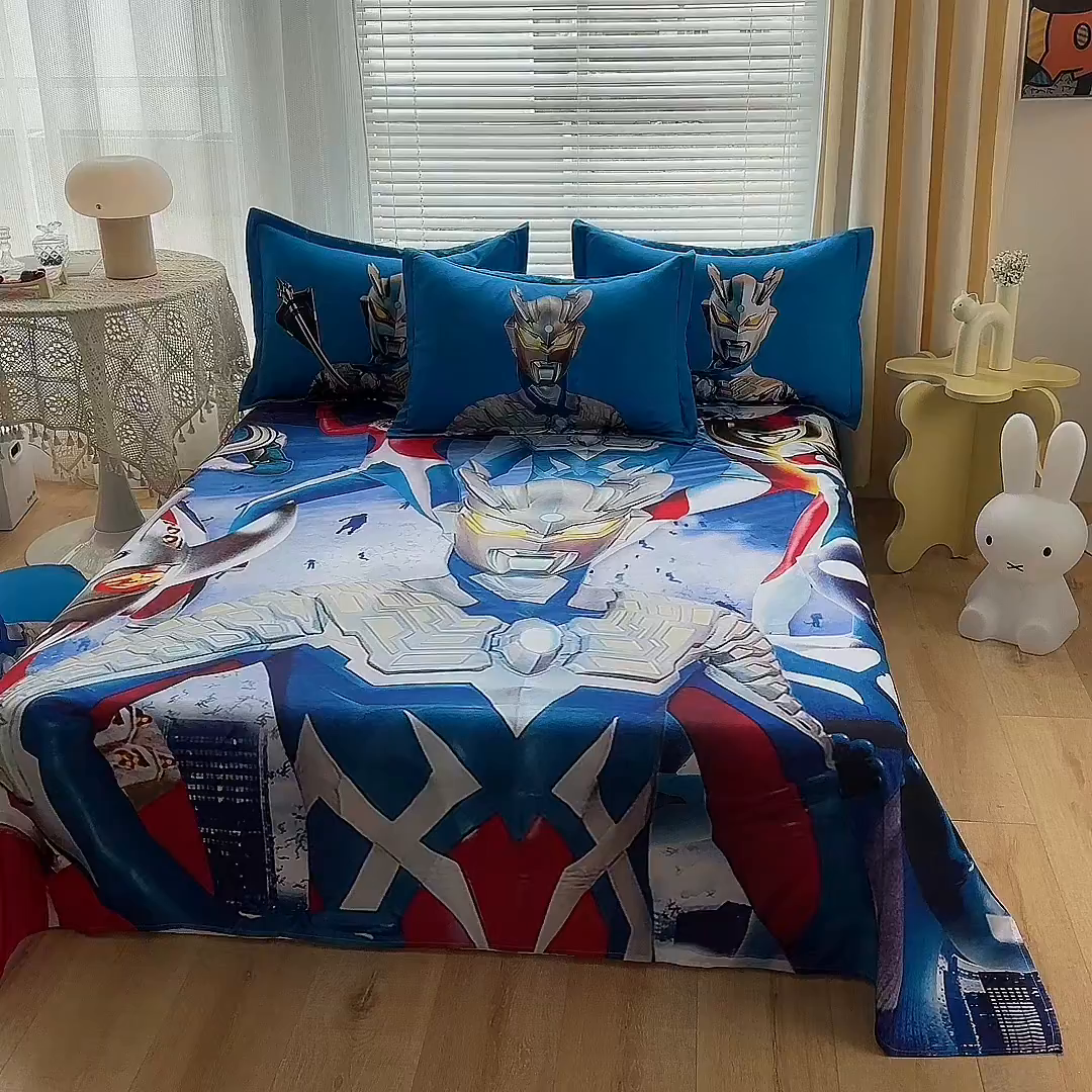 91家纺网 家纺一手货源 找家纺 一电 2026新款卡通床单单件被单学生宿舍被罩三件套单人儿童上下床床单-磨毛床单 第二批 奥特家族