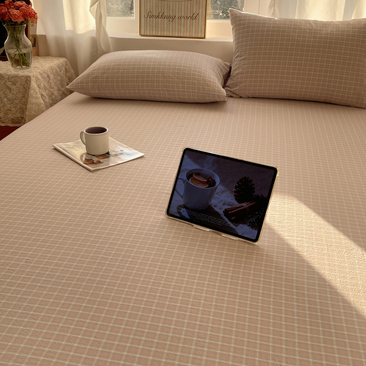 91家纺网 家纺一手货源 找家纺 六巷胡同 2026新款A类全棉纯棉水洗棉色织格子单品床单 床单单件 知序-灰格