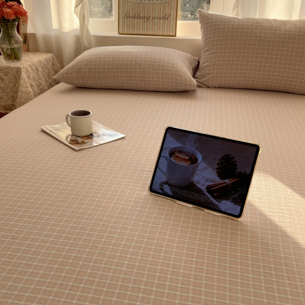 91家纺网 家纺一手货源 找家纺 六巷胡同 2026新款A类全棉纯棉水洗棉色织格子单品床单 床单单件 知序-灰格