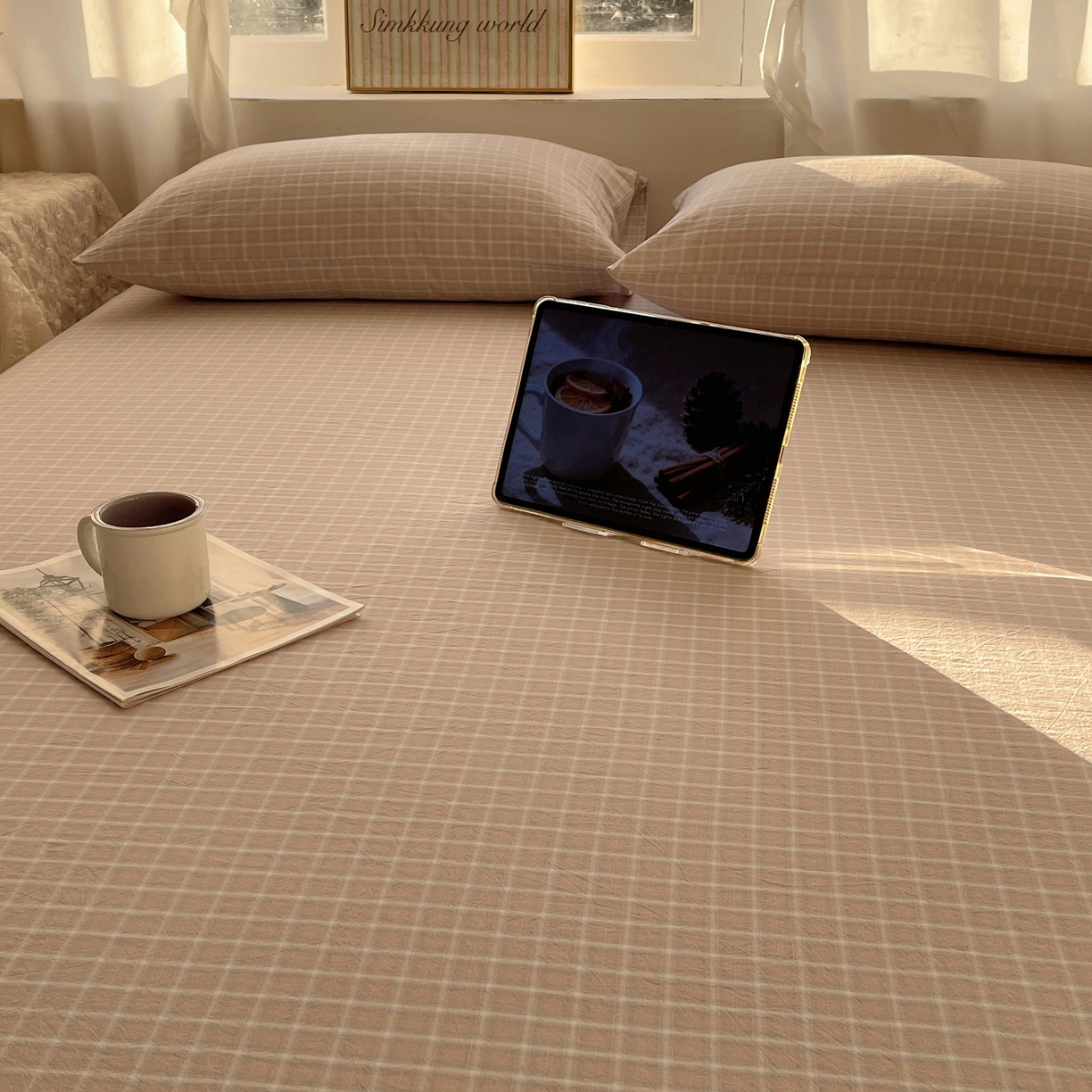 91家纺网 家纺一手货源 找家纺 六巷胡同 2026新款A类全棉纯棉水洗棉色织格子单品床单 床单单件 知序-灰格