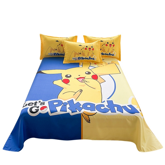 91家纺网 家纺一手货源 找家纺 一电 2026新款卡通床单单件被单学生宿舍被罩三件套单人儿童上下床床单-磨毛床单 第一批 淘气皮卡丘