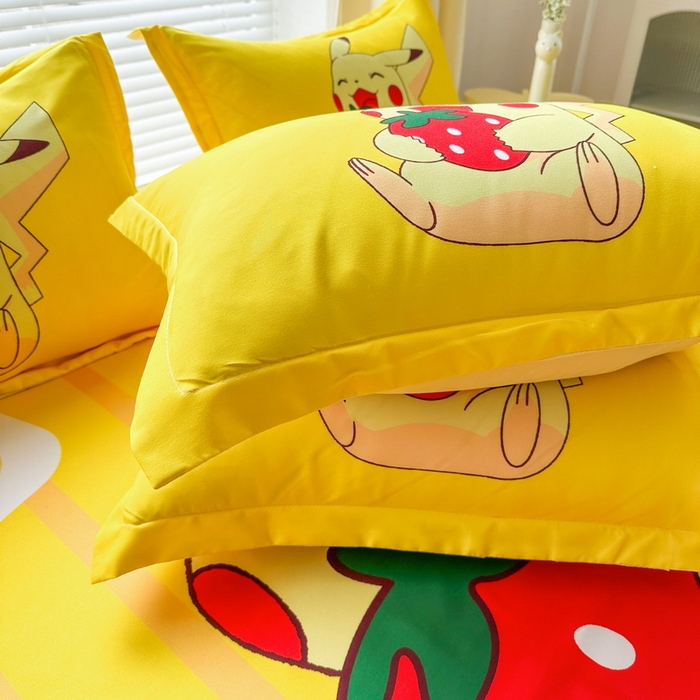 91家纺网 家纺一手货源 找家纺 一电 2026新款卡通床单单件被单学生宿舍被罩三件套单人儿童上下床床单-磨毛床单 第一批 草莓皮卡丘