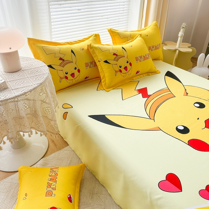91家纺网 家纺一手货源 找家纺 一电 2026新款卡通床单单件被单学生宿舍被罩三件套单人儿童上下床床单-磨毛床单 第一批 奔跑皮卡丘