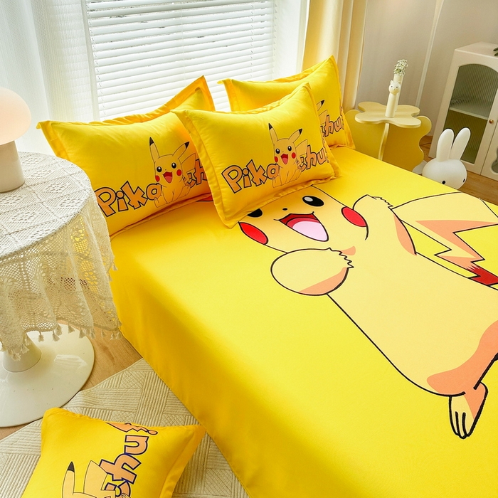 91家纺网 家纺一手货源 找家纺 一电 2026新款卡通床单单件被单学生宿舍被罩三件套单人儿童上下床床单-磨毛床单 第一批 唱歌皮卡丘