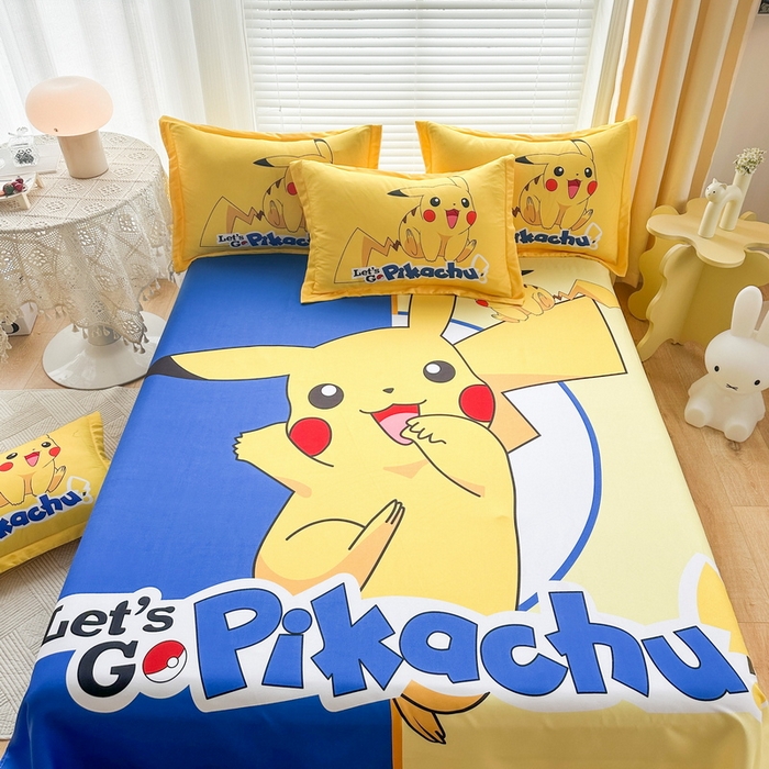 91家纺网 家纺一手货源 找家纺 一电 2026新款卡通床单单件被单学生宿舍被罩三件套单人儿童上下床床单-磨毛床单 第一批 淘气皮卡丘