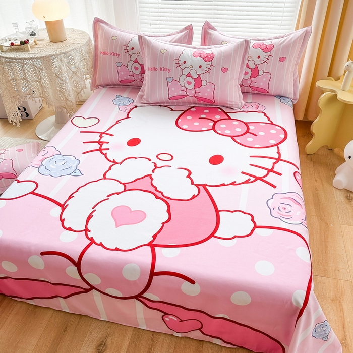 91家纺网 家纺一手货源 找家纺 一电 2026新款卡通床单单件被单学生宿舍被罩三件套单人儿童上下床床单-磨毛床单 第一批 害羞KT