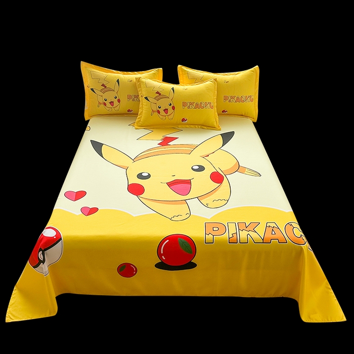 91家纺网 家纺一手货源 找家纺 一电 2026新款卡通床单单件被单学生宿舍被罩三件套单人儿童上下床床单-磨毛床单 第一批 奔跑皮卡丘